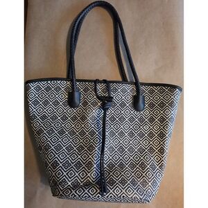 Neiman Marcus Tote Bag Black White Geometric Shoulder Handbag Purse